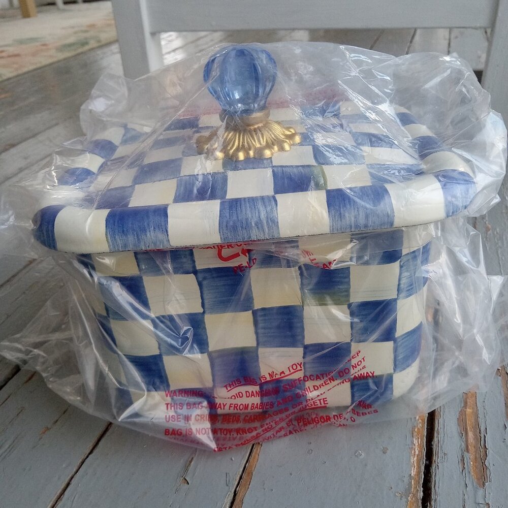 New Mackenzie-Childs Royal Check Enamel Recipe Box